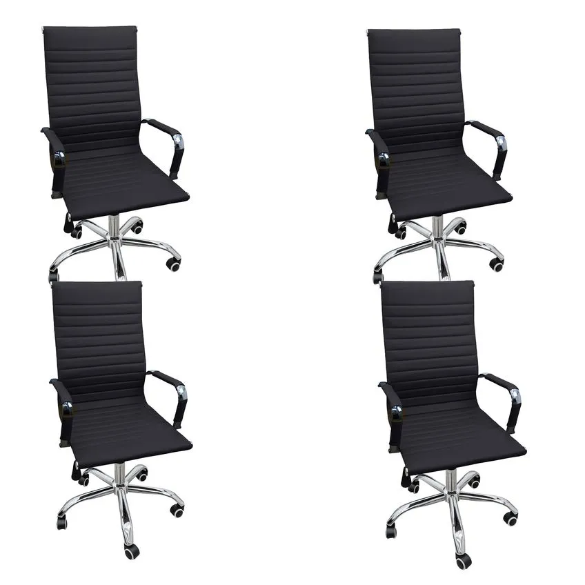 Kit 4 Cadeiras Eames Esteirinha Presidente Escritório Alta Preta