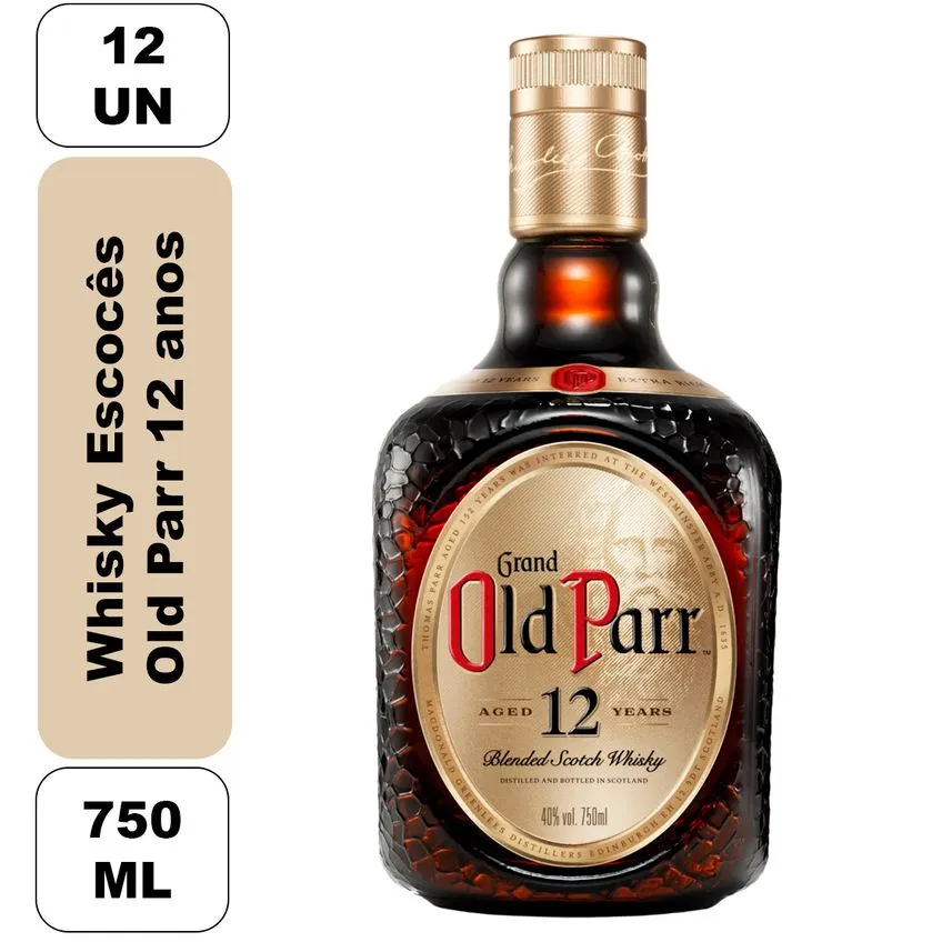 Whisky Escocês Old Parr 12 Anos 750ml Caixa com 12 Unidades