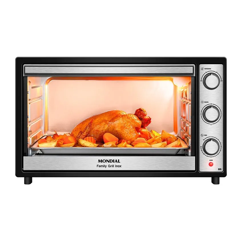 Forno Elétrico 60L Family Grill Inox, Mondial, Preto/Inox, 2000W, 220V - FRN-60-BI