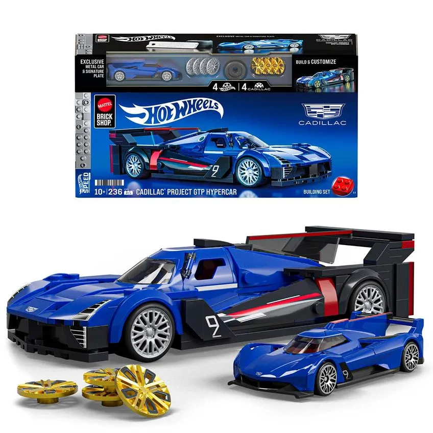Blocos de Montar Hot Wheels Brick Shop Speed Cadillac Project GTP Hypercar Mattel