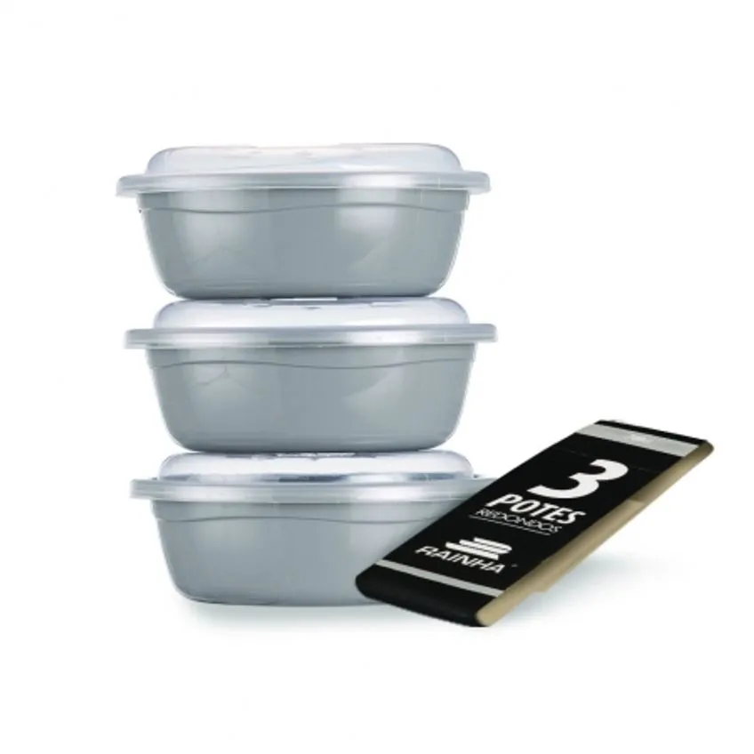 Conjunto De 3 Potes Retangular Quadrados- Coloridos - 350ml / 700ml / 1,5 Litros - Rainha - Potes Tupperware - Panami