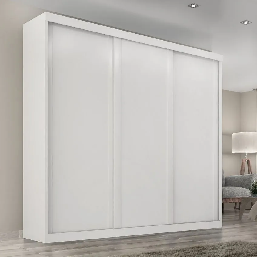 Guarda-Roupa Casal Sevilha 3 Portas de Correr 6 Gavetas Branco