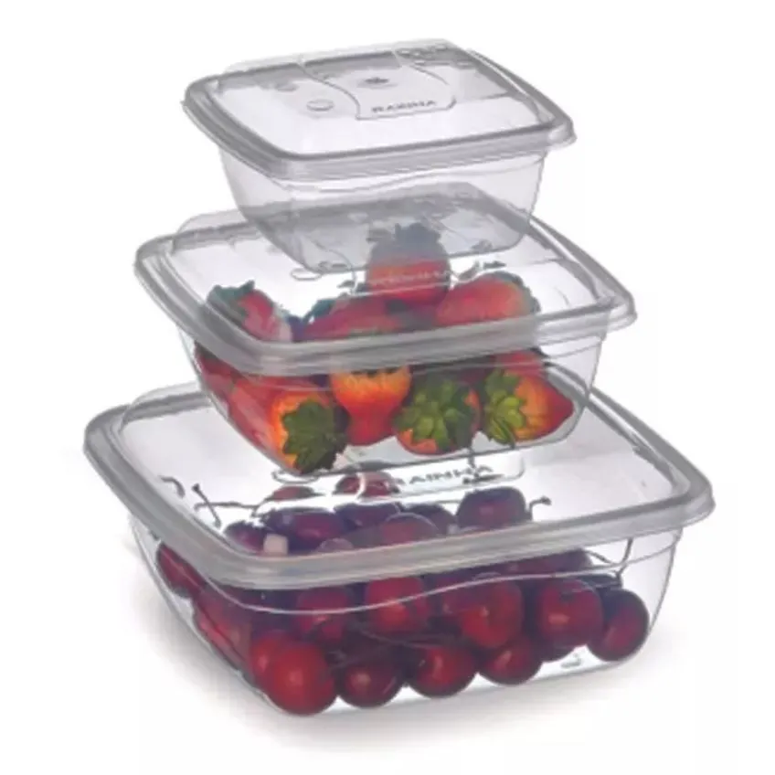 Kit 3 Potes Retangular Quadrados Transparente Coloridos - 350ml / 700ml / 1,5 Litros - Rainha - Pote Tupperware - Panami