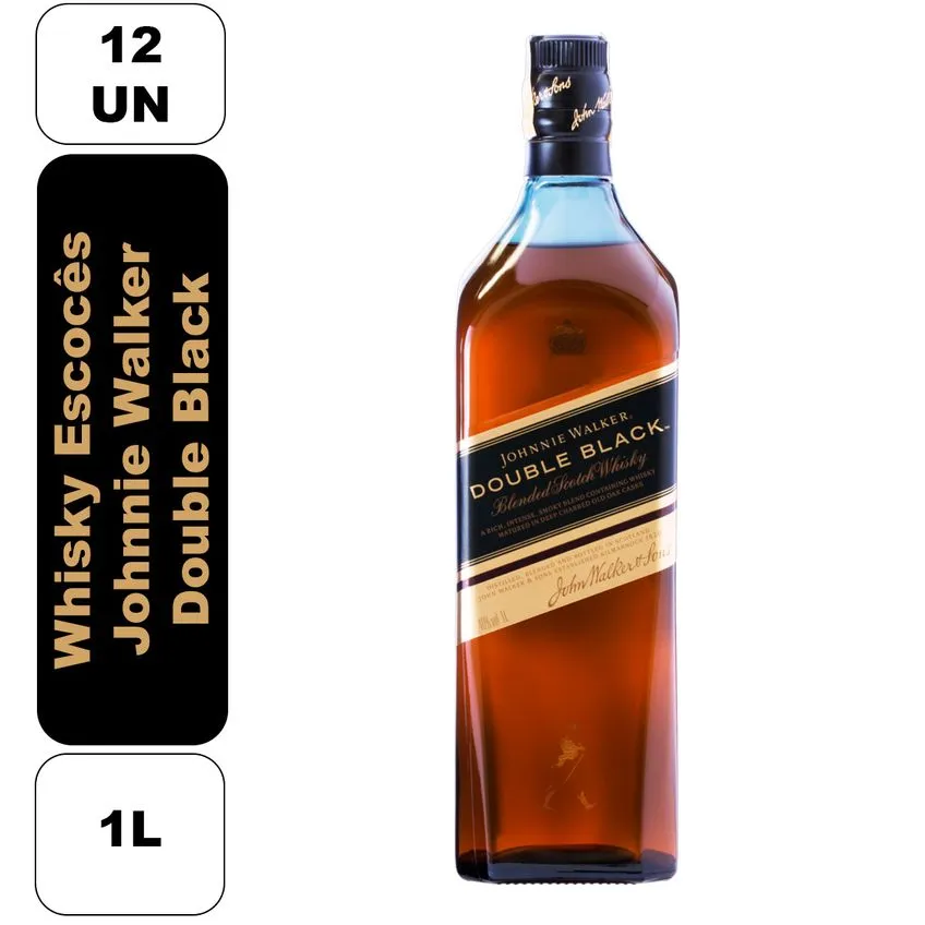 Whisky Escocês Johnnie Walker Double Black 1 litro caixa com 12 unidades
