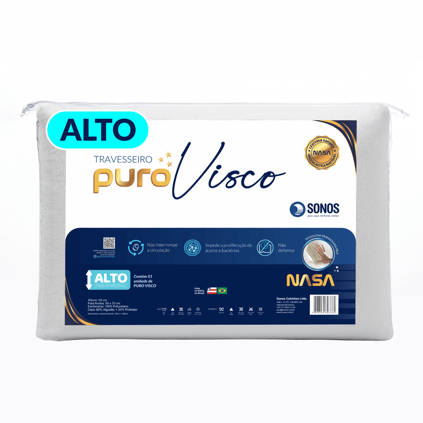 Travesseiro Sonos Puro Visco Nasa Alto 14cm de Altura