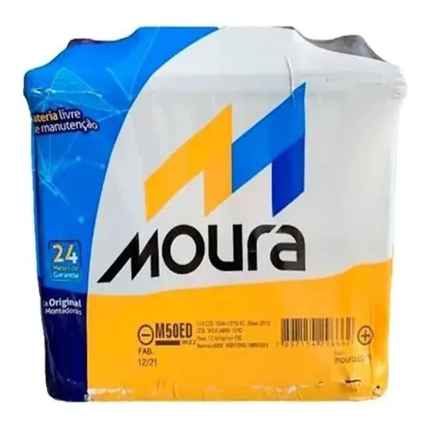 Bateria Moura 50 Amperes 12V Polo Positivo Lado Direito Caixa Alta Livre de Manutenção - M50ED