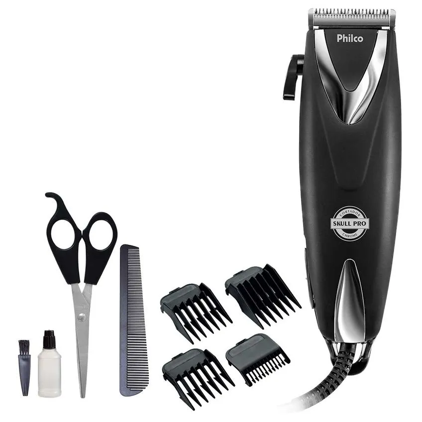 Máquina de Cortar Cabelo com Fio Philco Skull Pro Chrome 9 em 1 9 Pentes 127V