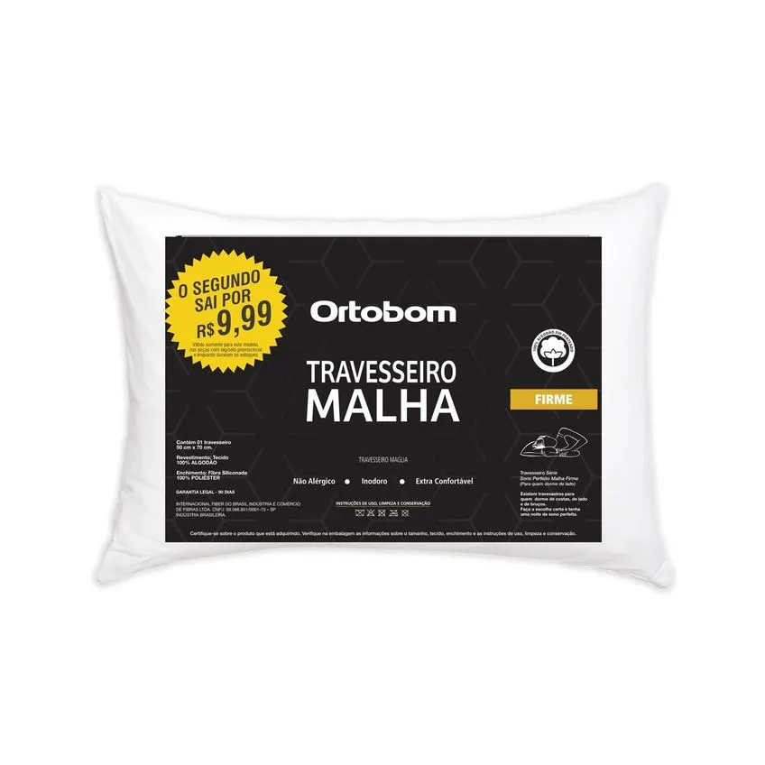 Travesseiro em Fibra Siliconizada 50x70 cm Ortobom Maglia Firme Branco