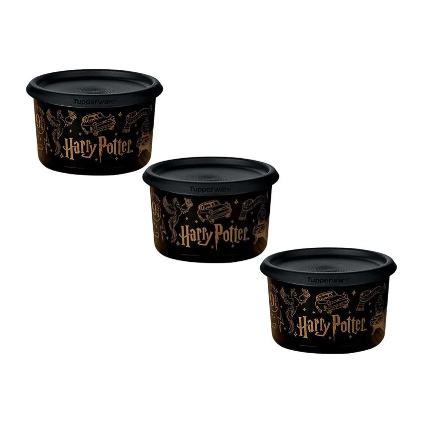 Kit 3 Potes Tupperware Mini Instantânea Mágica Harry Potter Preto 575ml